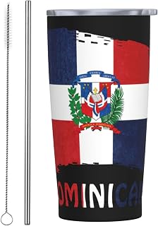 Dominican Republic Flag 20oz Tumbler With Lid, Stainless Steel Vacuum Insulated Double Wall Travel Tumbler, Durable Insulated Coffee Mug, Thermal Cup With Splash Proof Sliding Lid