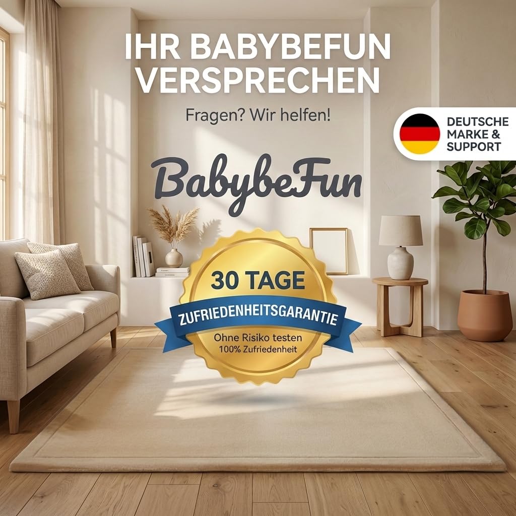 BabybeFun Krabbelmatte Baby - kuschelig weich - 3cm Dicke Spielmatte - schützt vor Stößen - Teppich Kinderzimmer 150x150cm - rutschfeste Schaumstoffmatte - Spielteppich Kinder - Krabbeldecke warm