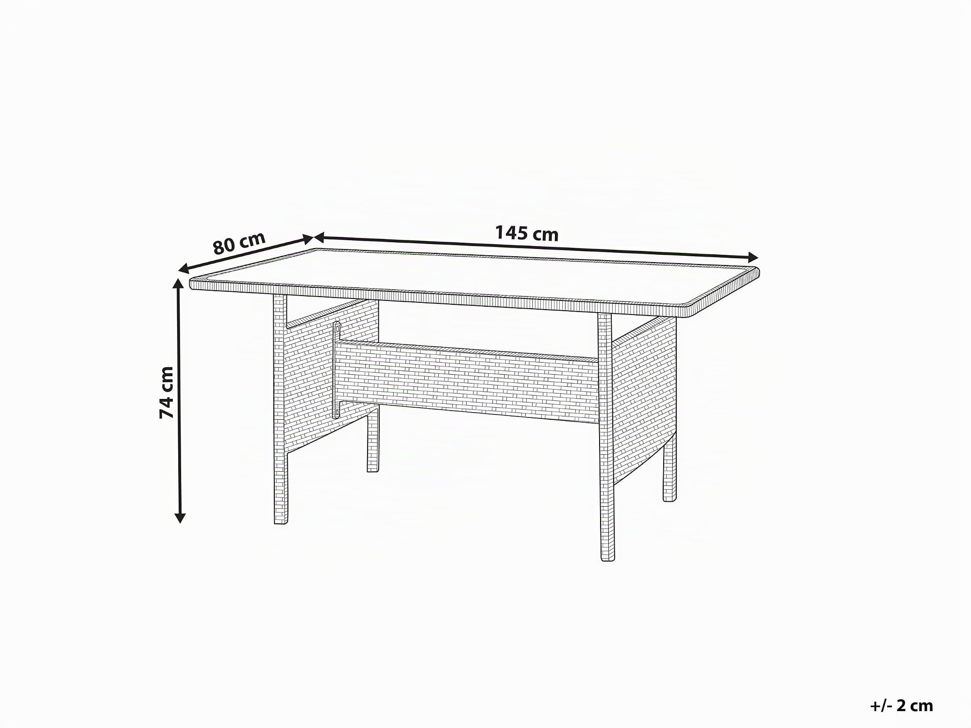 Beliani Gartentisch mit Glasplatte Polyrattan grau 145 x 80 cm Outdoor Tisch VITERBO