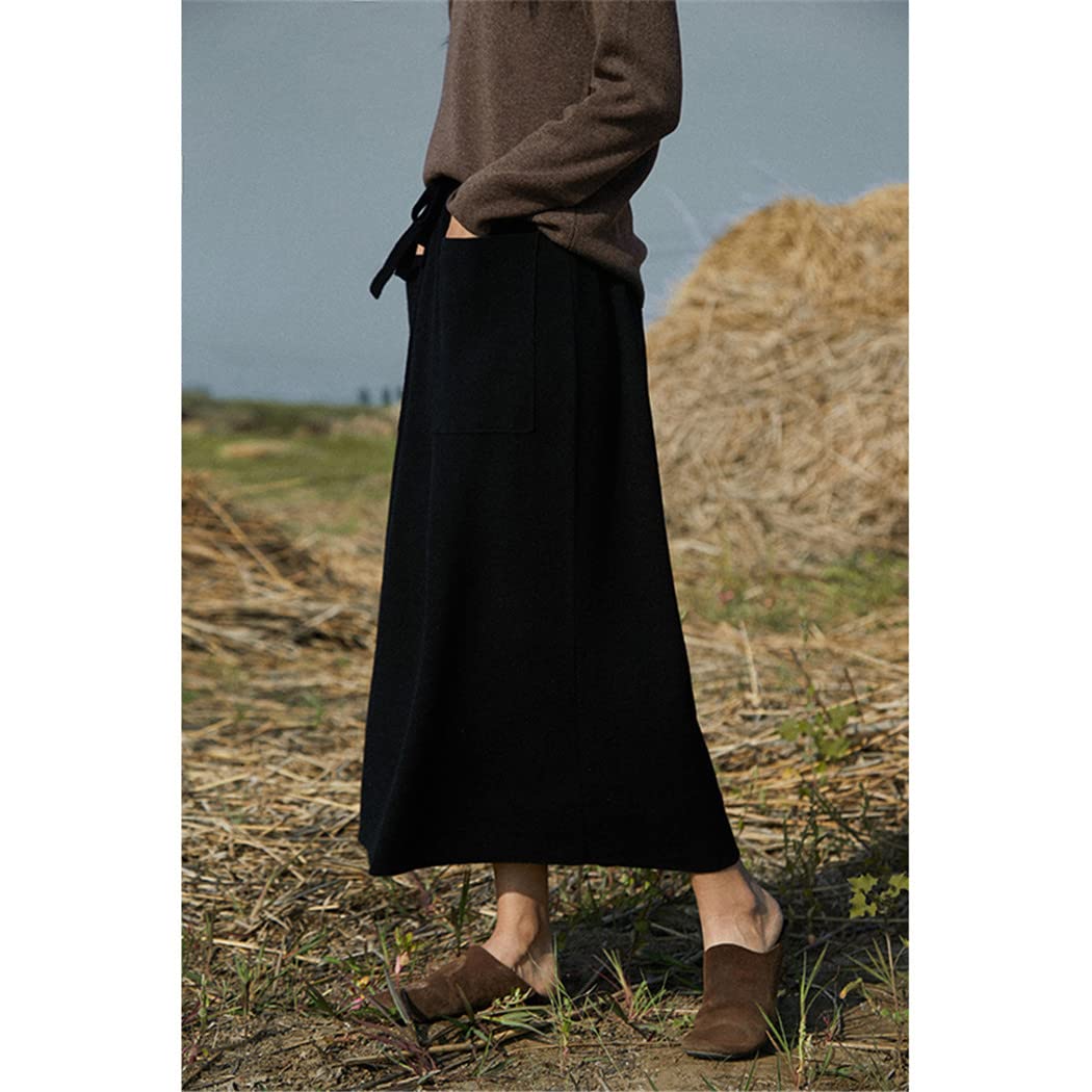 FULBHPRINT Gonne di lana 100% delle donne, gonne di cachemire allentate lunghe dell'autunno inverno delle donne, Nero , M