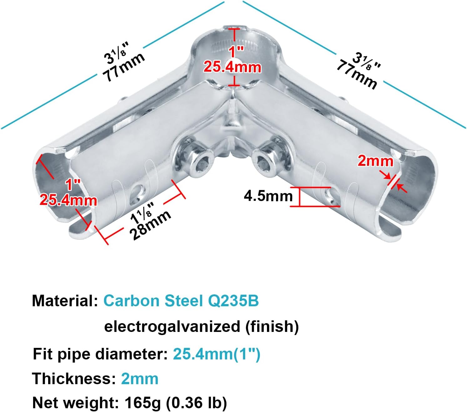 12 Sets 90 Degree 3 Way Cross Pipe Connector Clamps, Fits 3/4" EMT Conduit with PE Adapter Shims