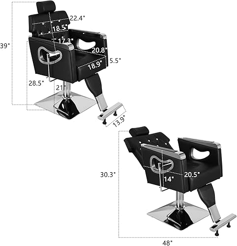 Vista 3 de Winado Silla de peluquería reclinable resistente, silla de salón de peluquería con reposacabezas y reposapiés, giro de 360, altura ajustable, apto