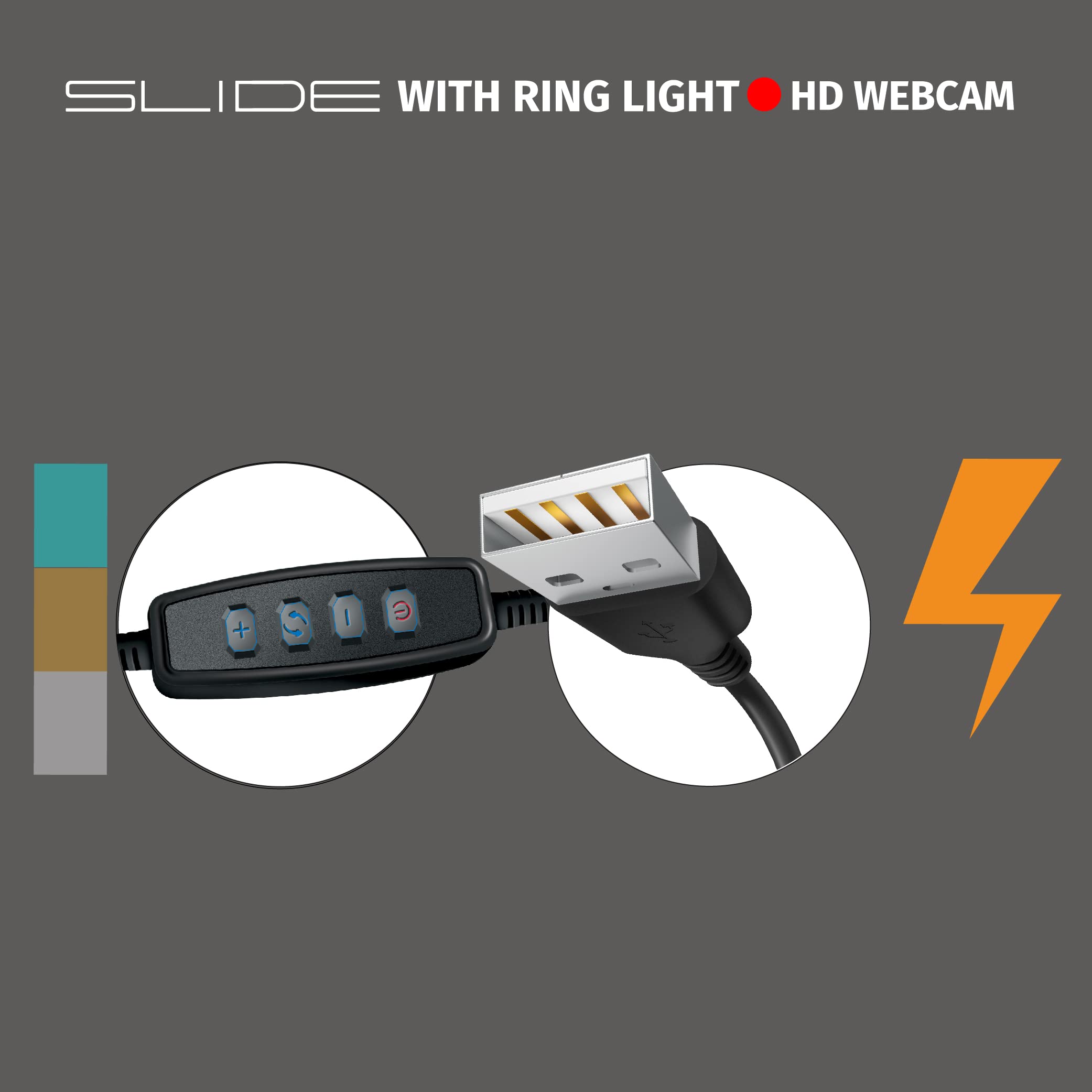 Slide 1080P HD webcam, anello di luce portatile con supporto, kit vlogging per TikTok, YouTube, Twitch, apparecchiature di trasmissione, videocamera registratore video con 30 modalità di luce, 30 FPS