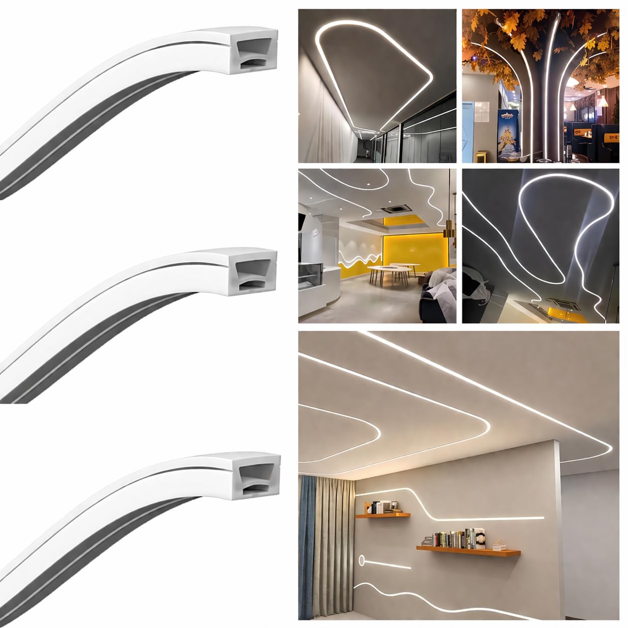 Trendy Illumina Flexible Led Light Silicone Profile 25x17mm | 5 Meter Bendable Ceiling Lighting Channel | Curve & Round Ceiling Design | Modern Architectural Ceiling Light Solution (Without Led Strip)-image-22