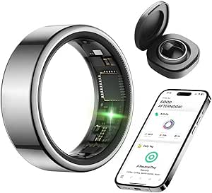 KIRAMA Smart Health Ring for Women Men Fitness Tracker with Heart Rate, Support Sleep Monitoring and Exercise Recording, IP68 Waterproof for iOS and Android, No APP Fee，Ultra-Thin Design