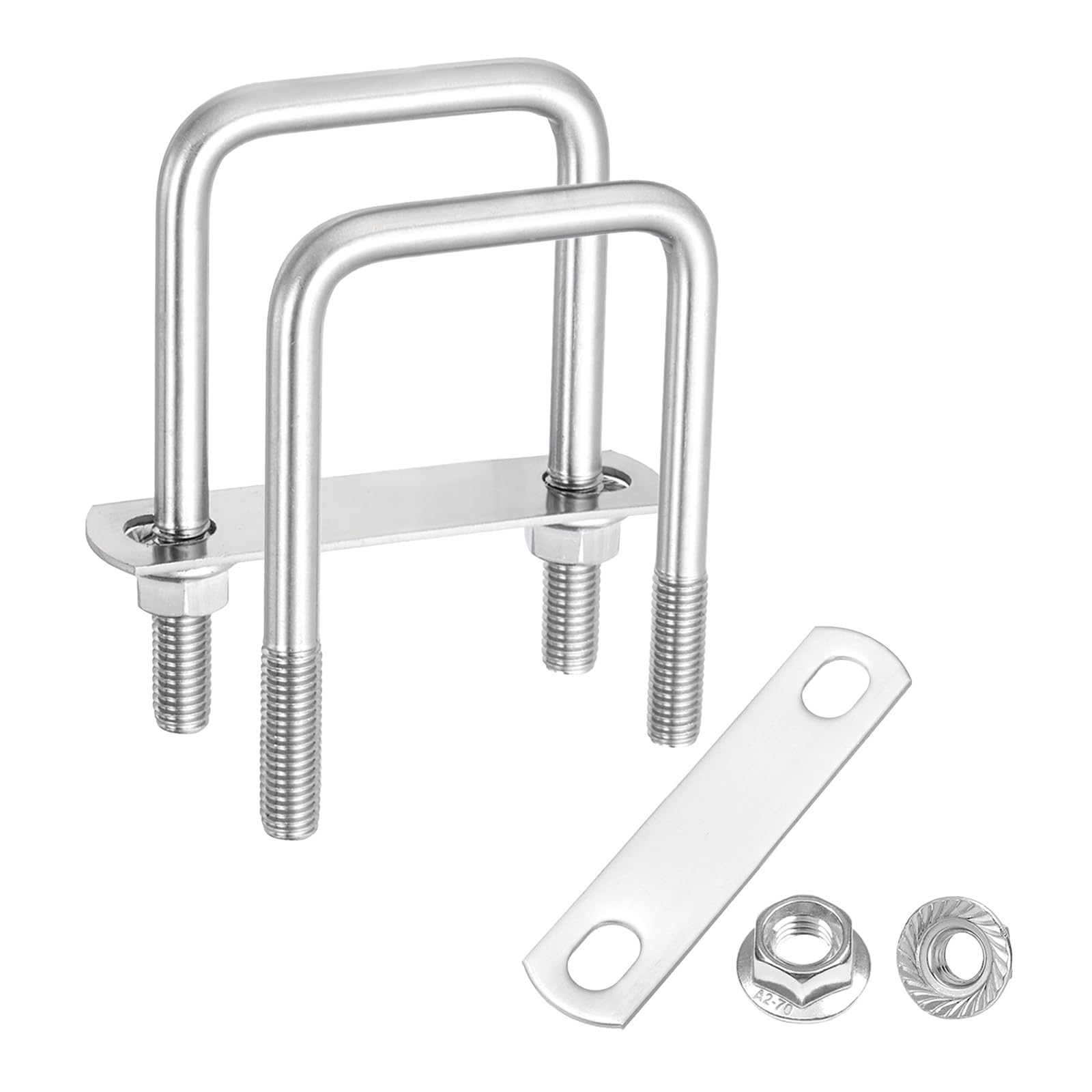 sourcing map 2 Set M10 2-3/8 Inch Inner Wide Square U Bolts, 4 Inch Length 304 Stainless Steel U-Bolts with Flange Hexagon Nuts, Frame Plates for Trailer, Automotive, (60mm W x 100mm L)