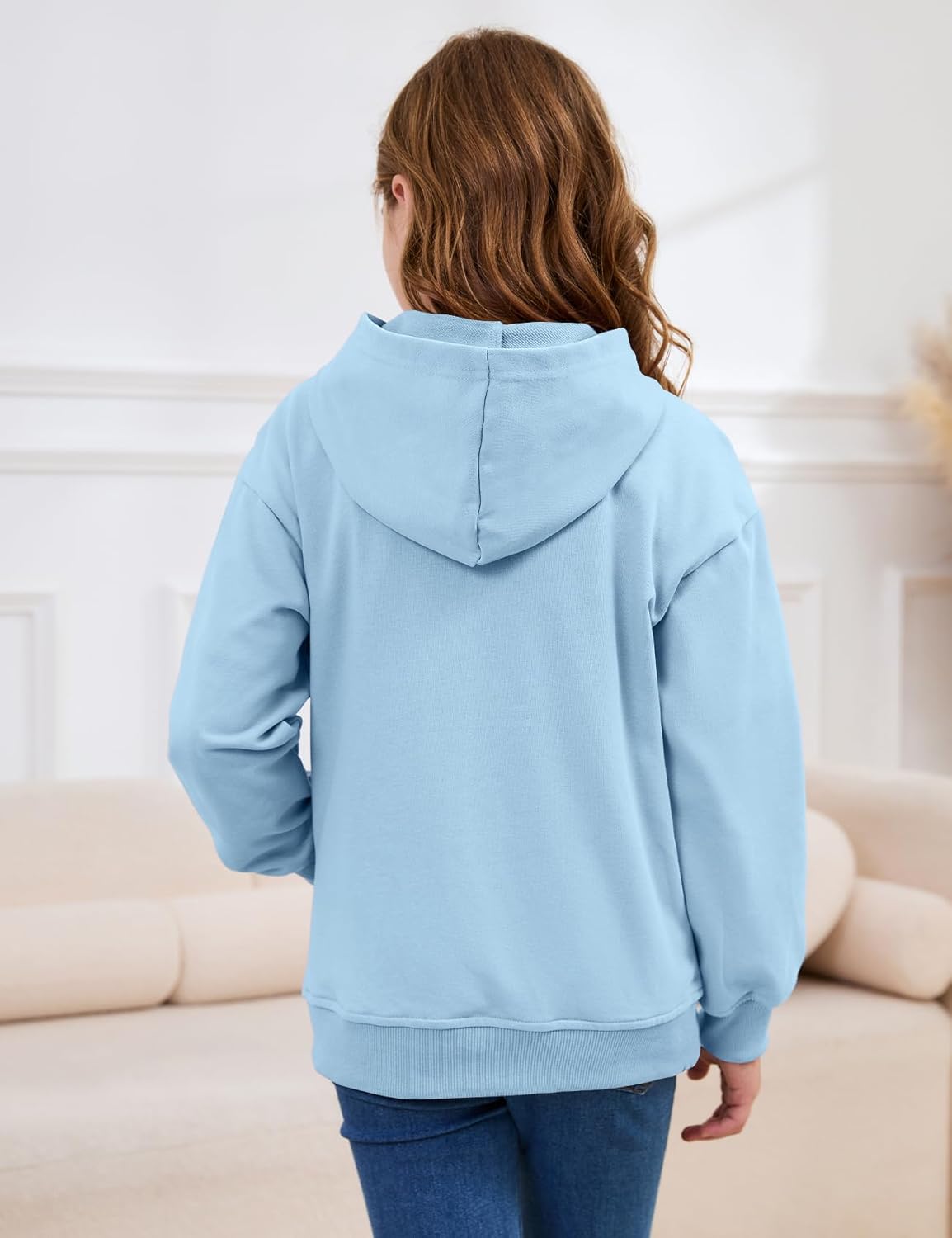 Flygo Unisex Boys Girls Hoodie Sweatshirt Full Zip Up Casual Long Sleeve Solid Jacket Kids Lightweight Outwear with Pockets - Image 4