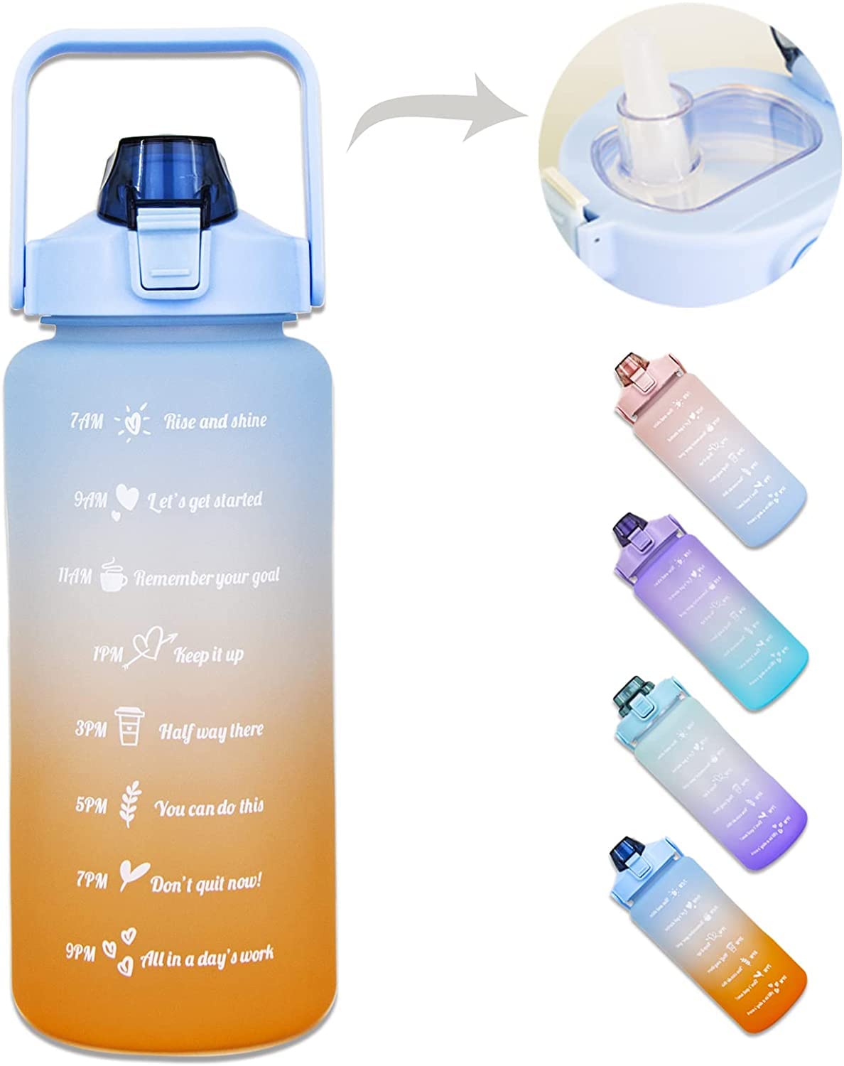 AB CIRCLE 2 Liters Motivational Water Bottle With Straw Leak-proof, BPA Free, Water bottle with Time Marker and quote,Water Bottle for kids, Perfect for Gym,Fitness, Sports,Outdoor, Picnic (Blue)