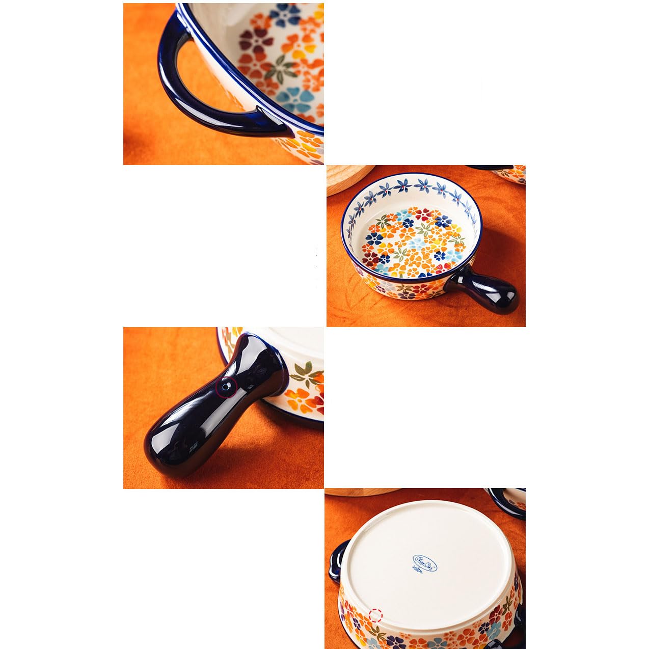 Plato grande de cerámica para hornear Boho, bandeja profunda para lasaña, utensilios para hornear gruesos de una sola manija, bandeja para hornear de estilo pastoral, cazuela para cocinar 1PC D