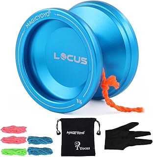 MAGICYOYO Professional Responsive Yoyo for Kids, Metal Yo-yo for Adults, Beginners Yoyos, Pro Yo-yos String Trick, Magic Yoyo V6 Locus with Yoyo Glove + Bag + 5 Yoyos Strings, Deep Blue
