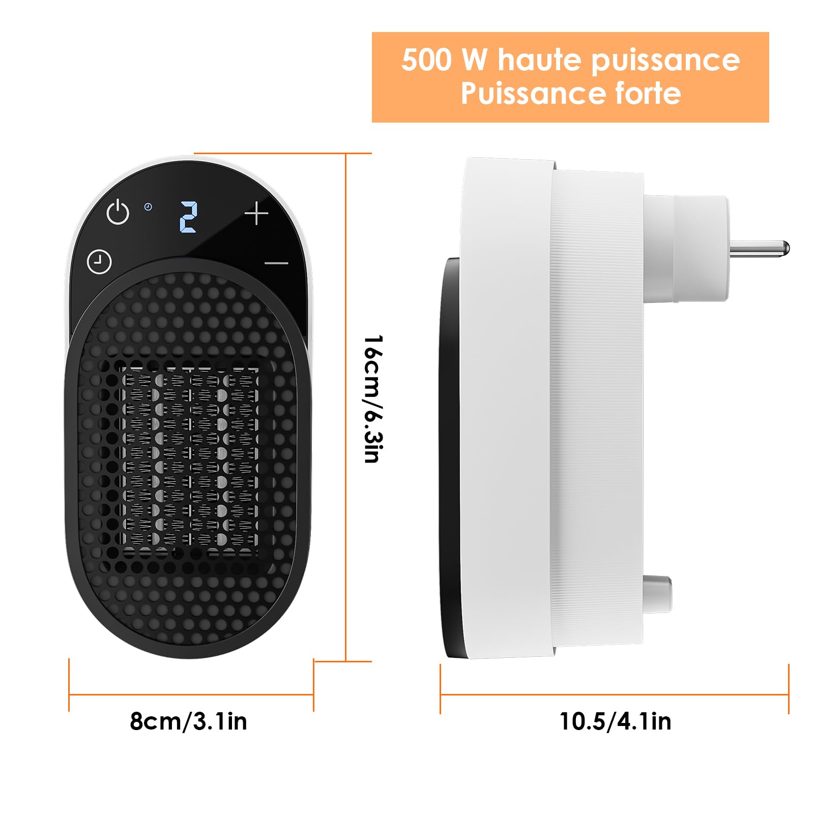 Dreamhigh® Chauffage d'appoint 500 W, Chauffage Soufflant avec Télécommande, Rotation à 90°, Minuterie 1-12 Heures, Écran LED, Chauffage Electrique Economique pour Pièces jusqu’à 25 m³