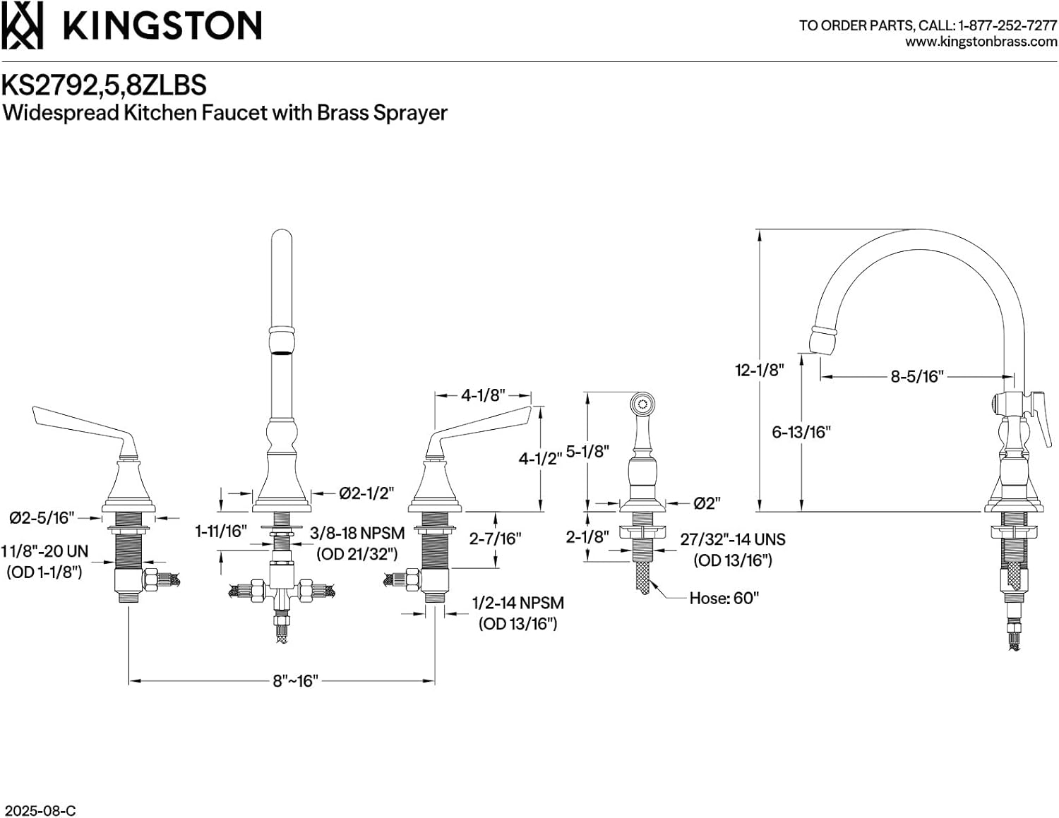Kingston Brass KS2792ZLBS Faucet Dimensions Diagram