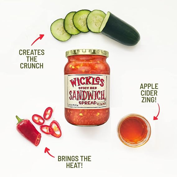 Wickles Pickles Spicy Red Sandwich Spread (6 Pack) - Hot Pepper Relish - Slightly Tangy, Perfectly Spicy, Wickedly Delicious (16 oz. Jars)