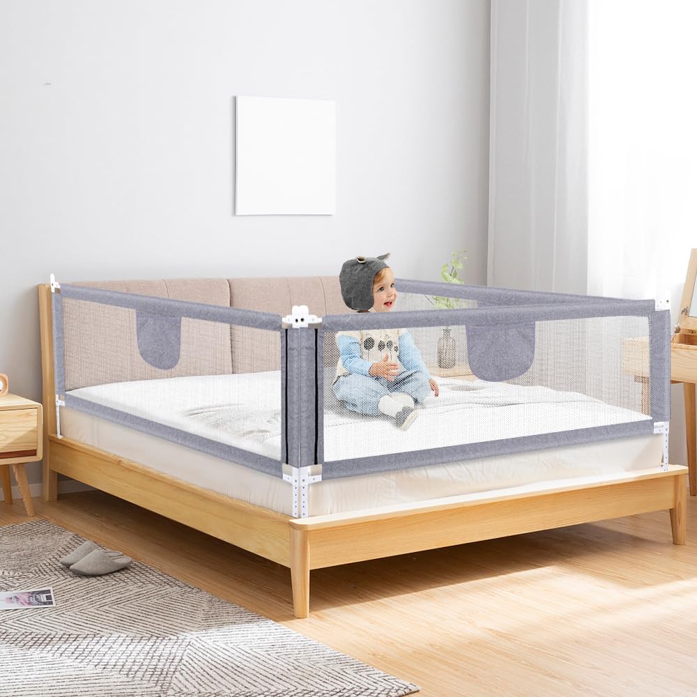 OHMG Barrière de lit 2M,Barriere de Sécurité de lit Enfant Anti-Chute,Stable et Durable,Rail de Lit Pliable Barrière de Protection Bébé Chambre à Coucher,Barrière lit pour Enfants en Bas âge