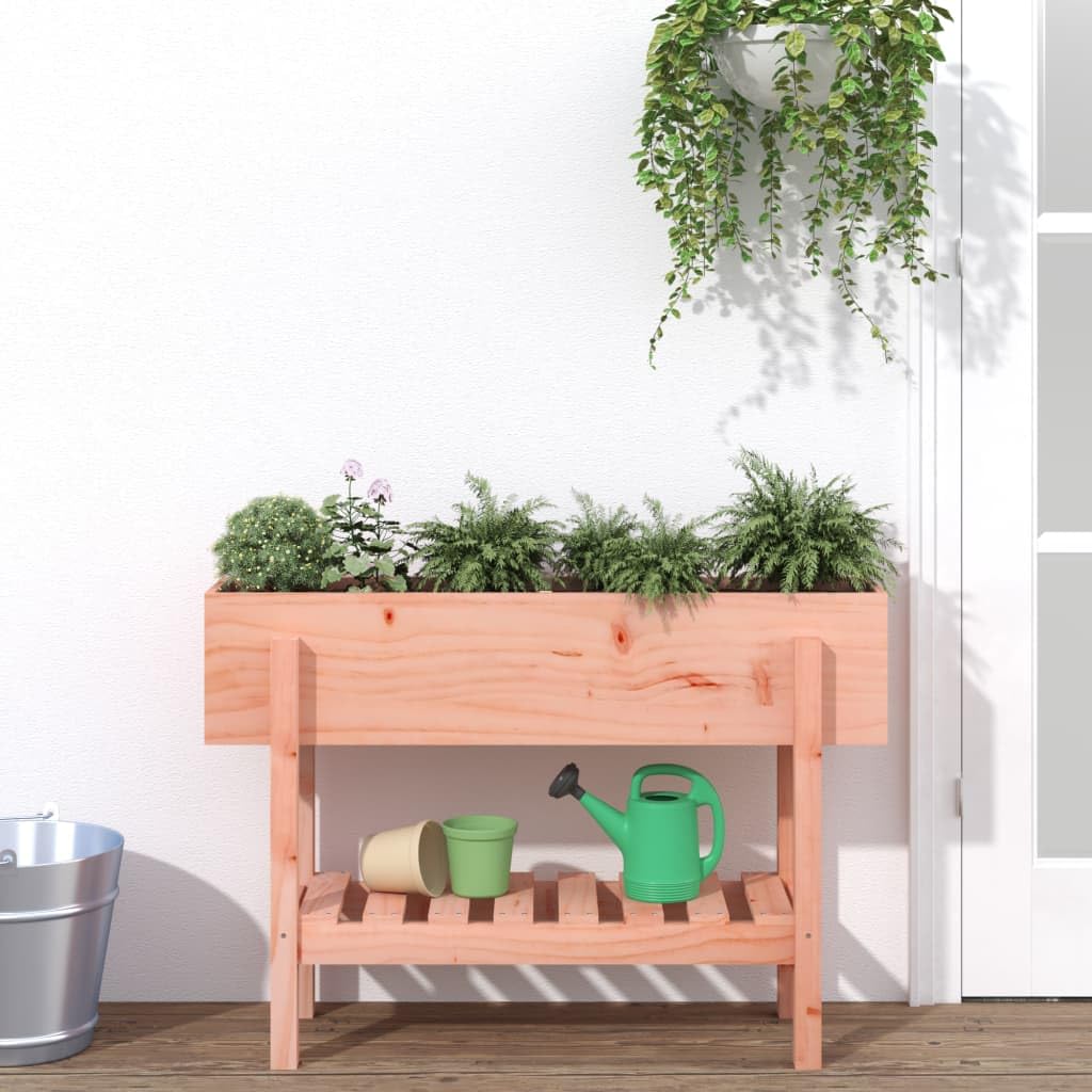 Jardinera de madera maciza, 101 x 30 x 69 cm, para jardín, balcón, terraza, bancal de hierbas, con estante para accesorios de jardín, huertos, madera sin tratar