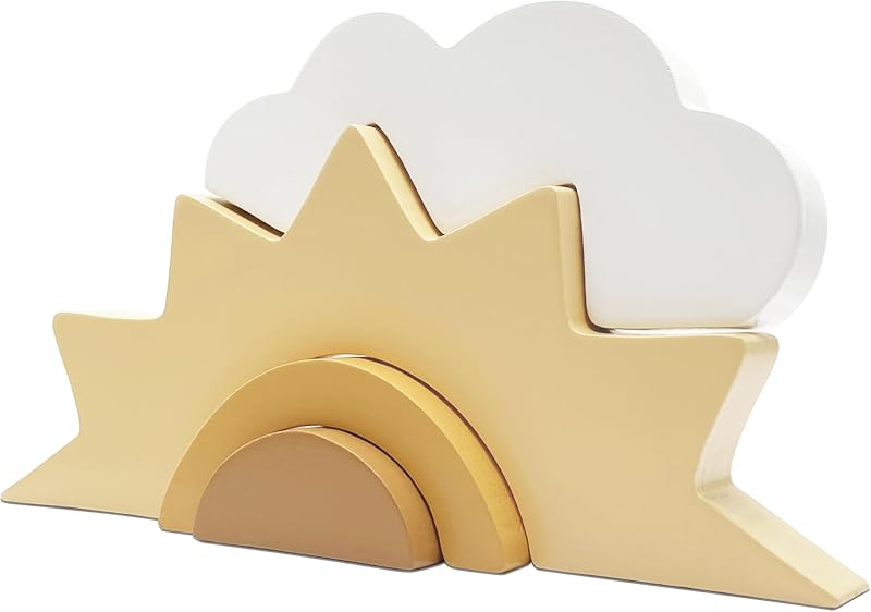 Wooden Cloud and Sun Rainbow Decoration, Baby Nursery Shelf Decor | Boho Woodland Nursery Decor, Room Decor for Children Baby Kids Boys Girls Bedroom Shelf Decor