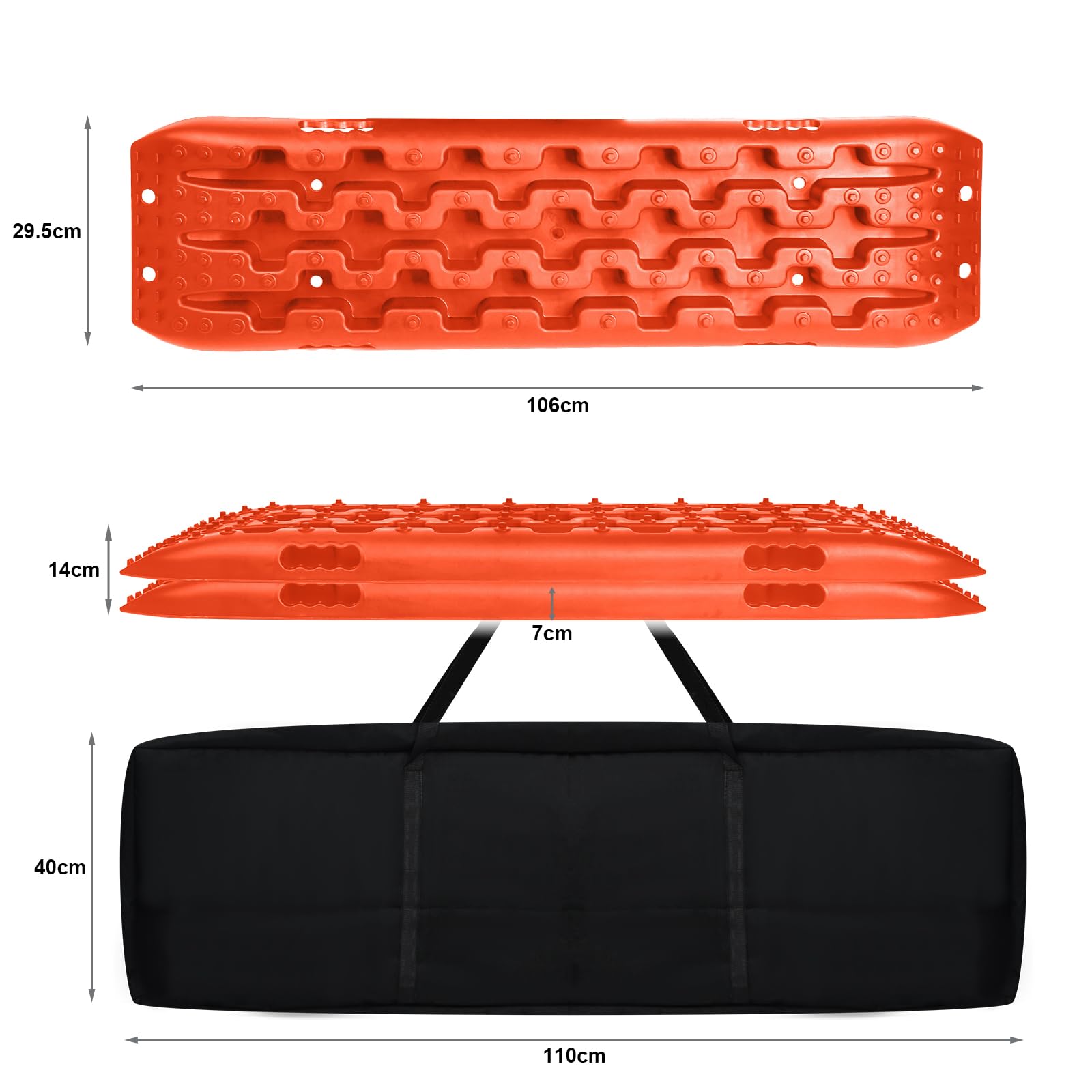 ACXIN 2 Stück Sandbleche Anfahrhilfe – 10T Offroad Recovery Boards Traktionsmatten Traktionshilfe Gripmatten – Offroad Zubehör Reifenleiter für PKW, LKW, Geländewagen, Wohnmobil, Orange