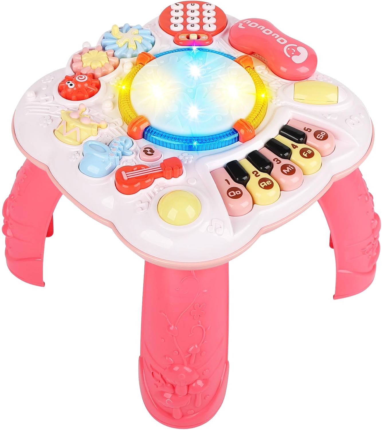 goeringii Baby Activity Table, Baby Musical Toys 6-12 Months, Activity Center for 1 2 3 Years Old - Pink (Size:30 * 30 * 31cm)
