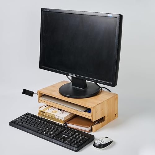 Miniatura 7 de Soporte para monitor con cajón de almacenamiento y soporte para teléfono, soporte para monitor con bandeja para teclado, elevador de monitor ancho