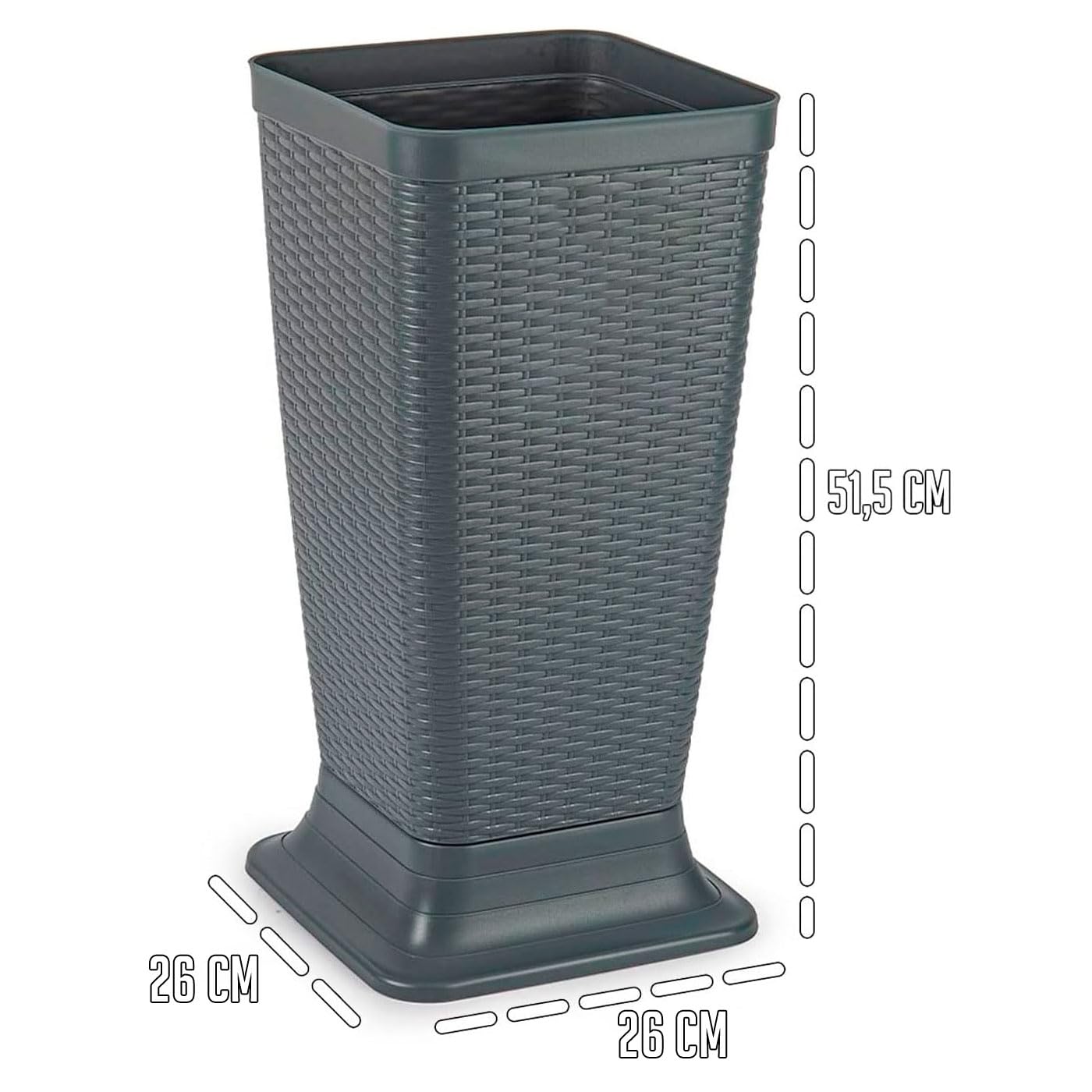Acan Tradineur Portaombrelli in plastica Rattan Supporto Ombrello Quadrato per Ingresso Ufficio Business, Casa 51,5 x 26 x 26 cm, Argento