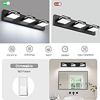 Vista 4 de Lámparas LED modernas para tocador de baño, 3 luces, 5CCT, regulables, luces de tocador negro mate para accesorios de iluminación de baño sobre