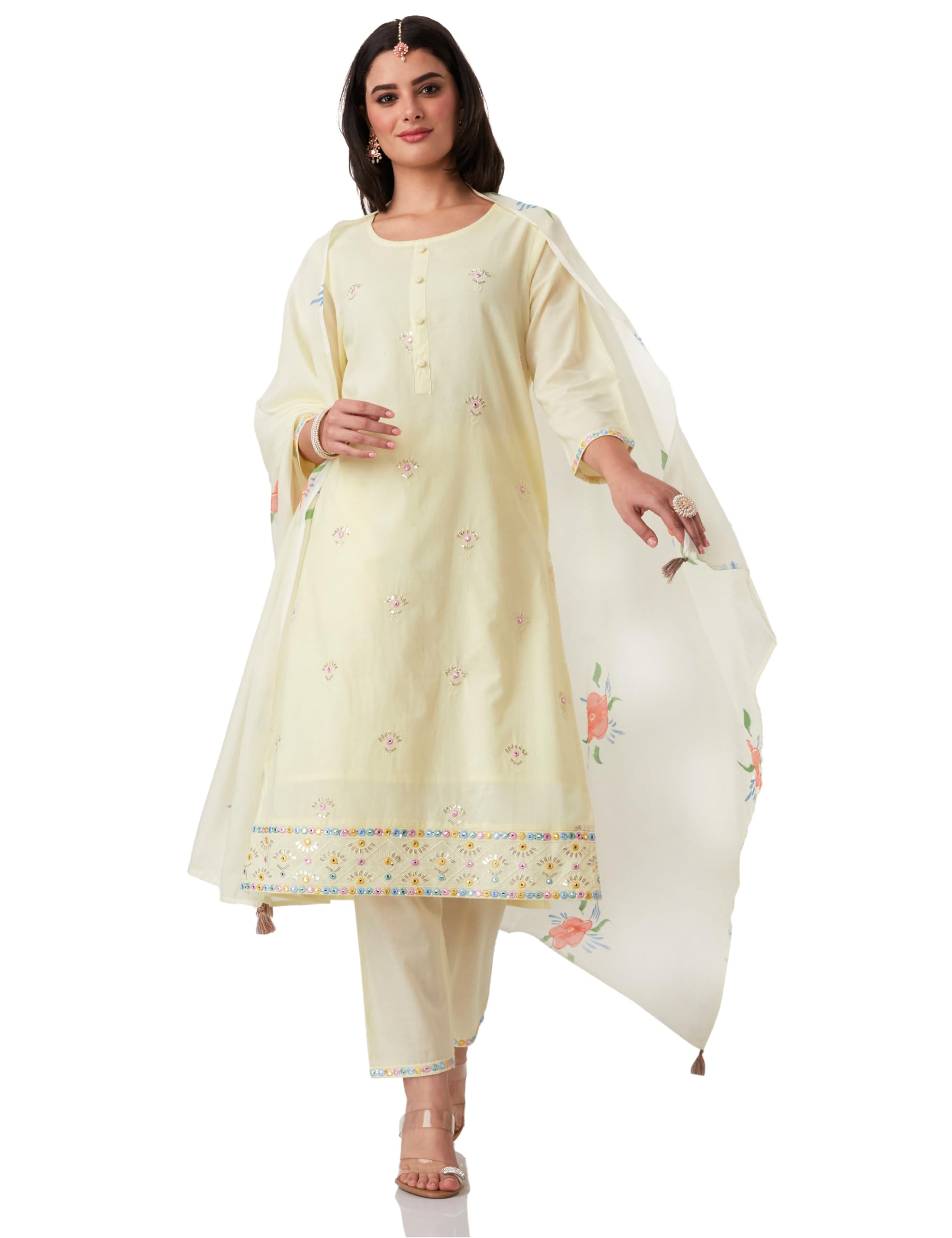 Women's Embroidered Cotton Kurta Pant Set with Dupatta-image-29