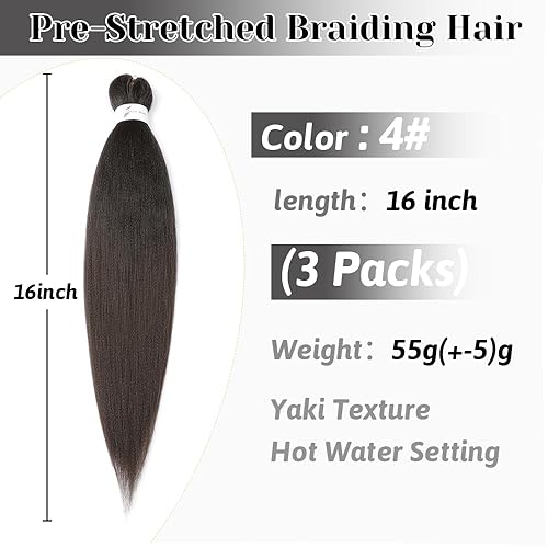 Vista 243 de Brown Braiding Hair 26 Inch Pre stretched Braiding Hair Extensions Yaki Braids Hair Hot Water Setting Synthetic Hair Colored Braiding Hair Pre 30#