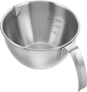 Stainless Steel Mixing Bowl with Handle Measuring Cup with Pour Spout and Scale 6.29 X 4.72 X 2.87 in for Baking Cooking Batter Salad Soup