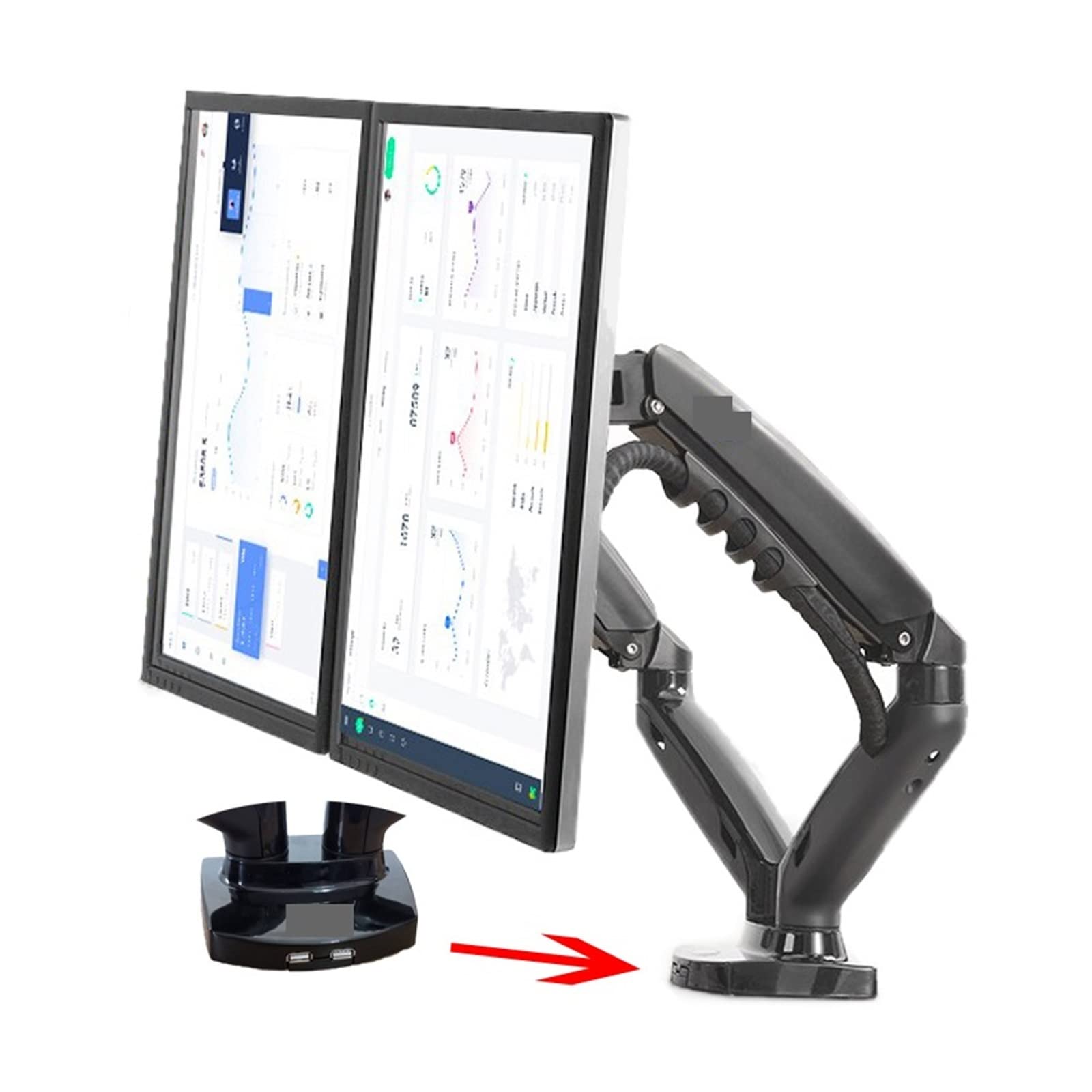 Aioneer Screen Stand, Nb F160 Dual Monitor Holder Full Motion Dual Arm Monitor Support 17-30 Inch Monitor Mount Bracket Load 2-9 Kgs Each-With 2xUSB2.0-1