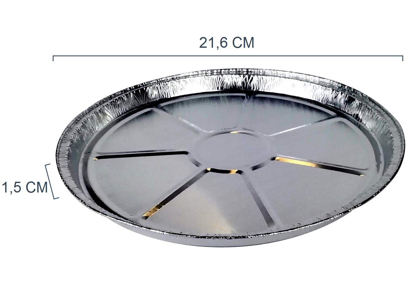 100 Bandejas Desechables Redondas de Aluminio de 530 cc, Altura de 1,5 cm, Diámetro de 21,6 cm, para Tartas de Pizzas y Cruzadas