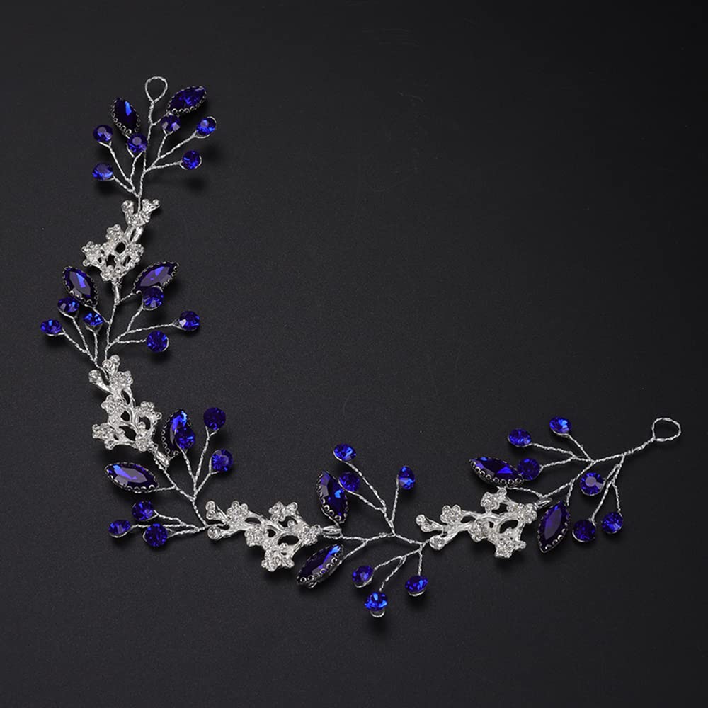 Teyglen Diadema de cristal azul para novia, hecha a mano, color azul marino, accesorios para el cabello para novias, tocados para mujeres y niñas