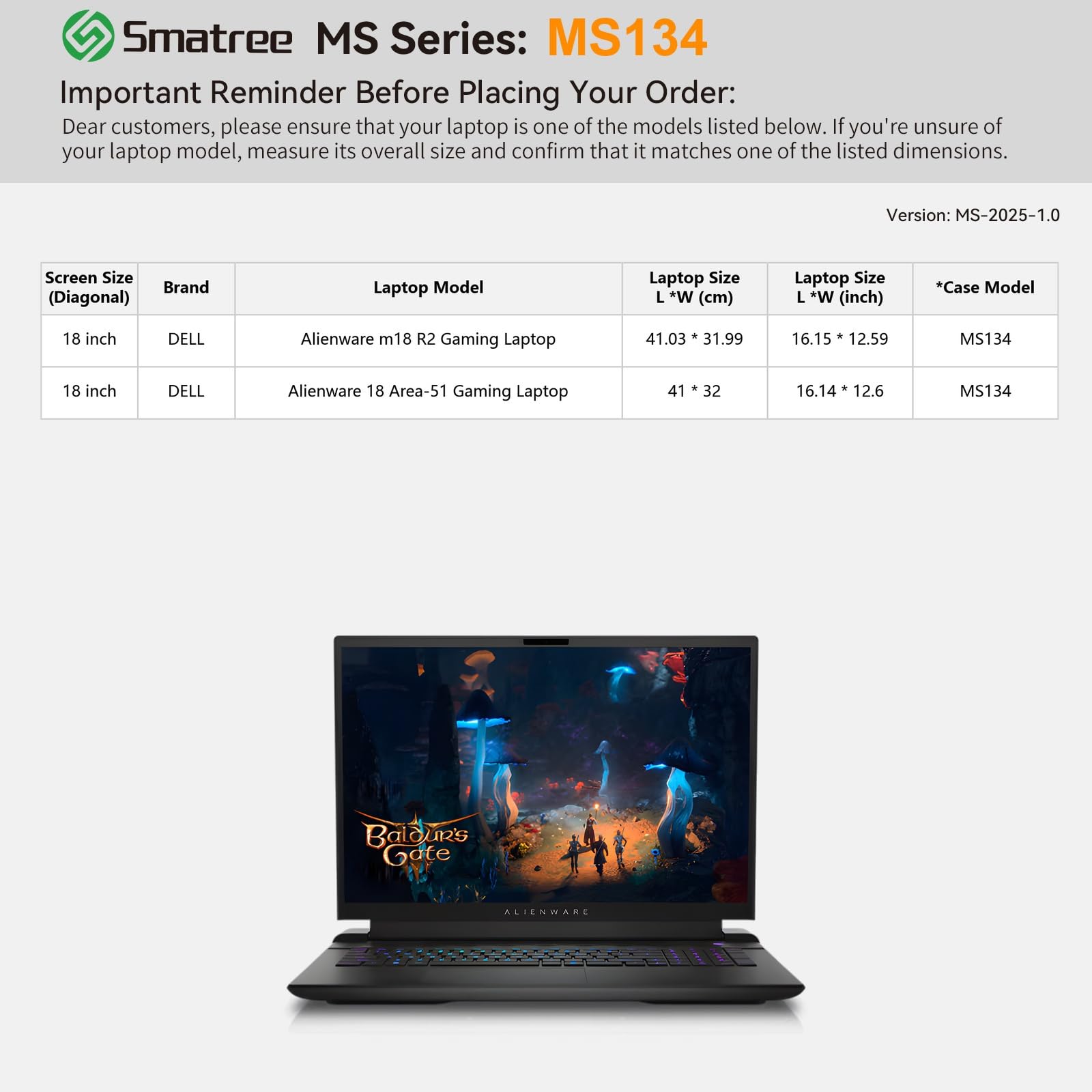 Smatree MS134 Custodia protettiva rigida in EVA con stand compatibile per 18 pollici Alienware 18 Area-51 Gaming Laptop, per Alienware m18/m18 R2 Gaming Laptop, Custodia impermeabile Slim Sleeve