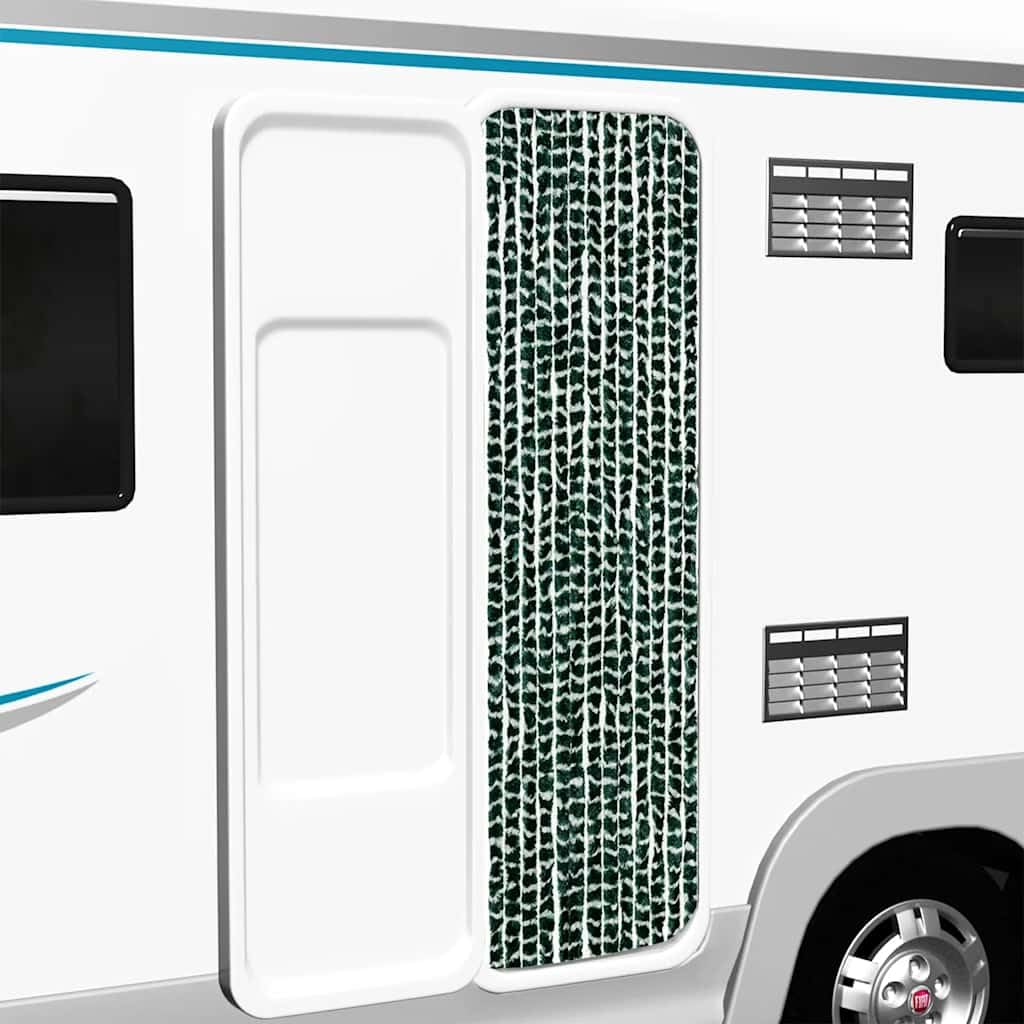 Tenda Zanzariera Verde e Bianco in Ciniglia 56 x 200 cm per Porta e Passaggio Zanzariera con Ganci, Rumore e Regolabile per Casa, Caravan, Balcone
