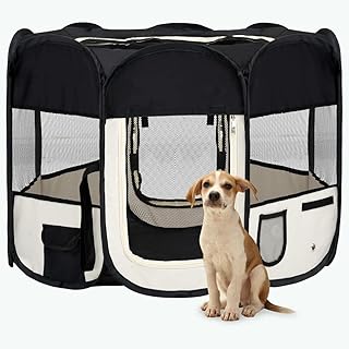 FAMIROSA Foldable Dog Playpen with Carrying Bag Black 35.4