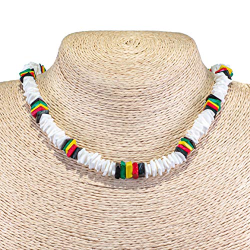 Bluerica Puka Chip Shells & Rasta Coconut Chips Necklace (18 Inches) #TOP1