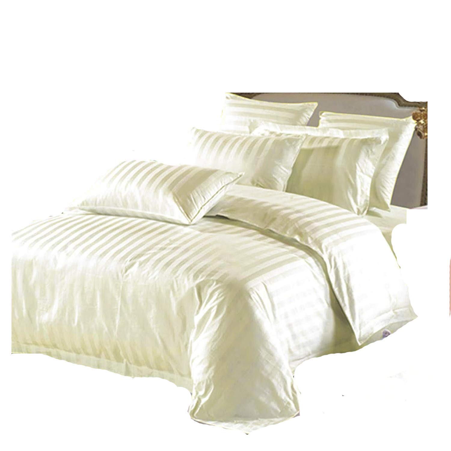 Arlinens Cream Soft Hotel Quality Satin Stripe T300 100% Egyptian Cotton Duvet Quilt Cover With Pillowcases Bedding Set (, Single)