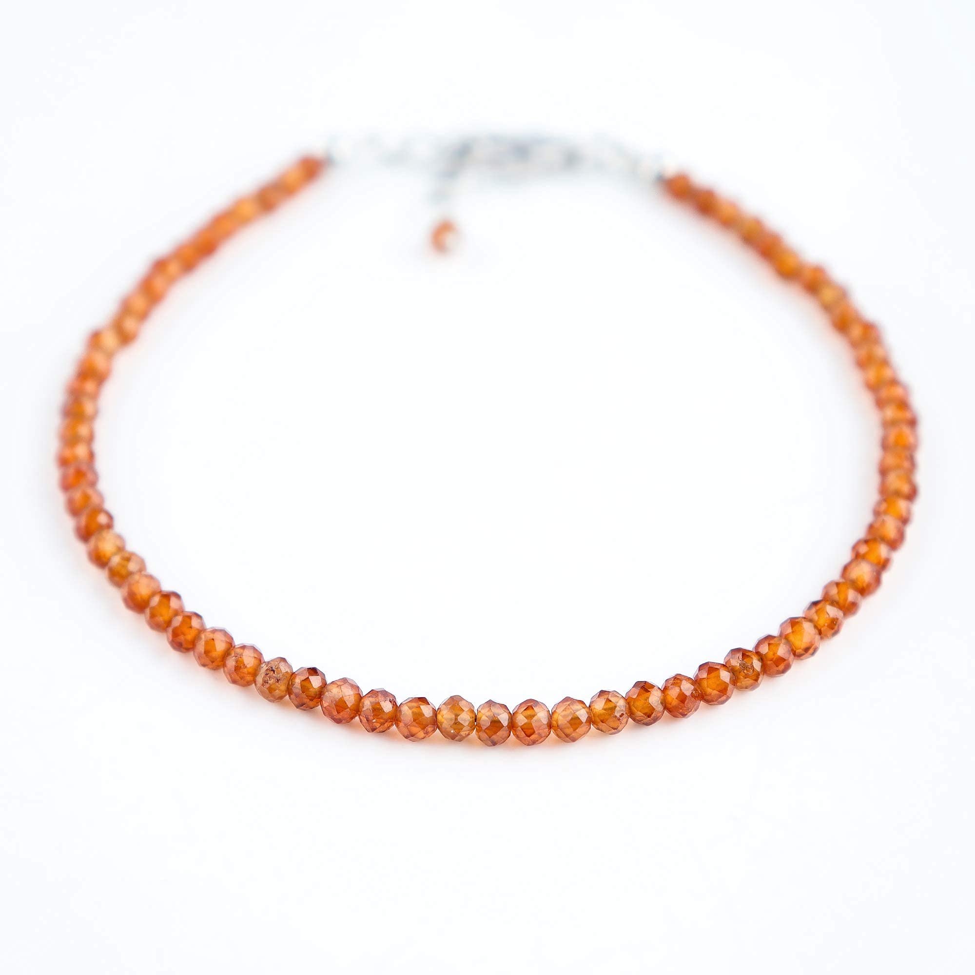 InfinityGemsArt Natural Spessartite Garnet Bracelet For Girls Gemstone Micro Beads Dainty Jewelry, Birthstone, Stone Jewelry 925 Sterling Silver Chain 8 inch Adjustable