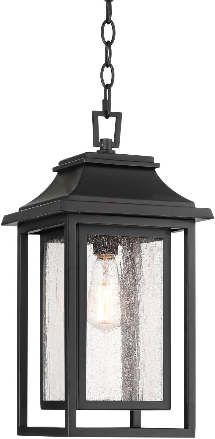 John Timberland Cecile 19 1/2" High Farmhouse Rustic Outdoor Pendant Light Fixture Ceiling Porch House Exterior Outside Lantern Hanging Lantern Weatherproof Painted Black Clear Seeded Glass Shade