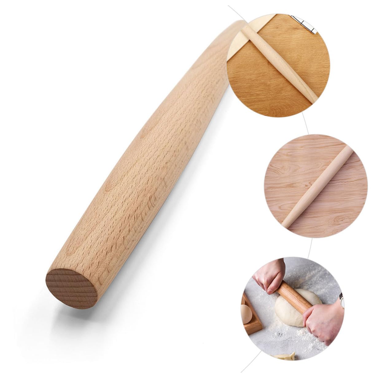Holz Nudelholz für Kuchen und Teig, 1 Stück, Beige