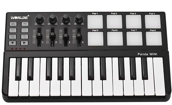 MIDI Controller, Portable Mini 25-Key USB Keyboard and Drum Pad MIDI Controller