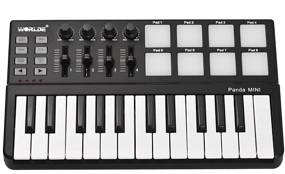 MIDI Controller, Portable Mini 25-Key USB Keyboard and Drum Pad MIDI Controller