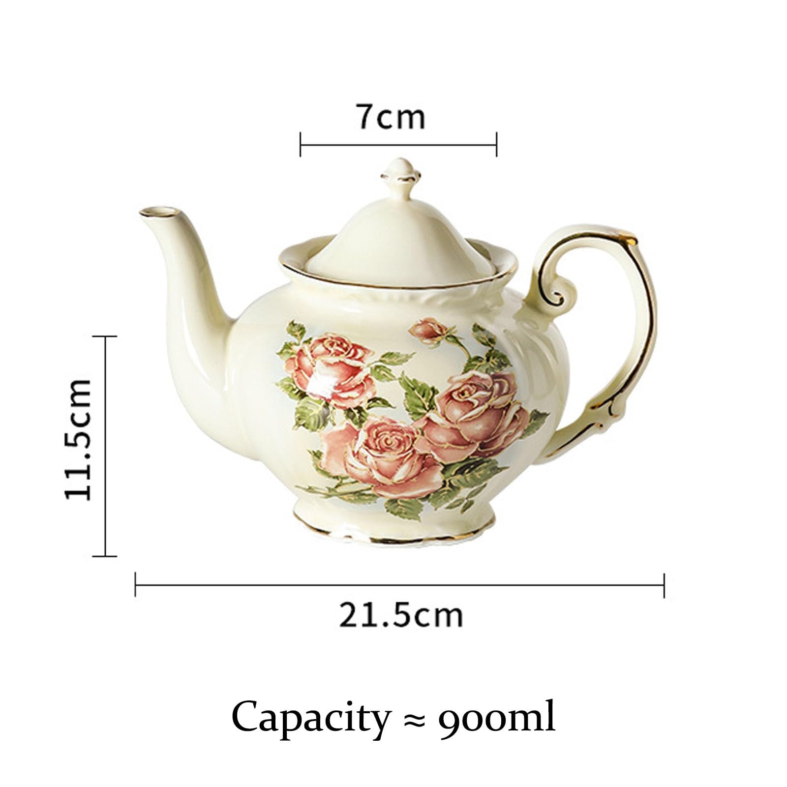 Europejski czajniczek z porcelany kostnej, zabytkowy czajniczek w kwiaty, zabytkowy ceramiczny dzbanek do kawy ze złotą ścianką, czajnik odporny na ciepło na popołudniową herbatę w kawiarni