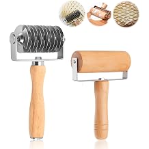 2 Pcs Lattice Pastry Cutter, Stainless Steel Lattice Roller Crimpers Dough Cutter Wheel with Wood Handle and Small Rolling Pin for Pie Pizza Cake Bread