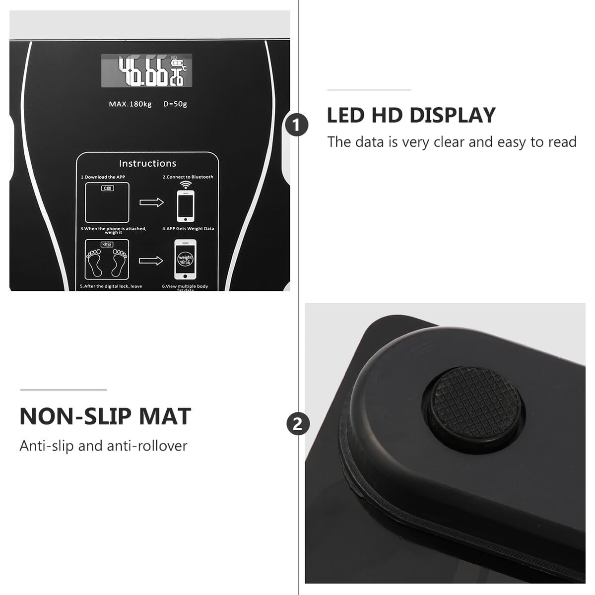 SHERCHPRY Balance Électronique Numérique USB Rechargeable avec Écran LED Large Capteurs de Précision Affichage Données Fonctionnelles Pèse-personne Impédancemètre pour Mesure Graisse