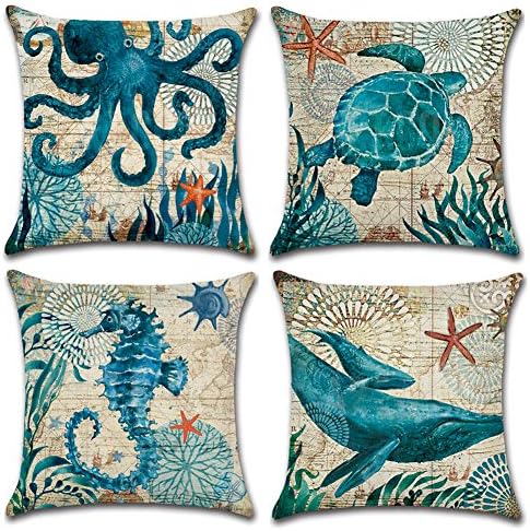 JOTOM Cushion Covers Decorative Cotton Linen Throw Pillow Case Sofa Car Pillowcase for Home Bed Decor 45 x 45cm,Set of 4 (Colorful Geometry)
