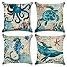 JOTOM Funda de Almohada de Lino y Poliéster Suave Sofá Funda de Cojín Decoración para Hogar Cama 45 x 45 cm, Juego de 4 (Animal Marino 2)