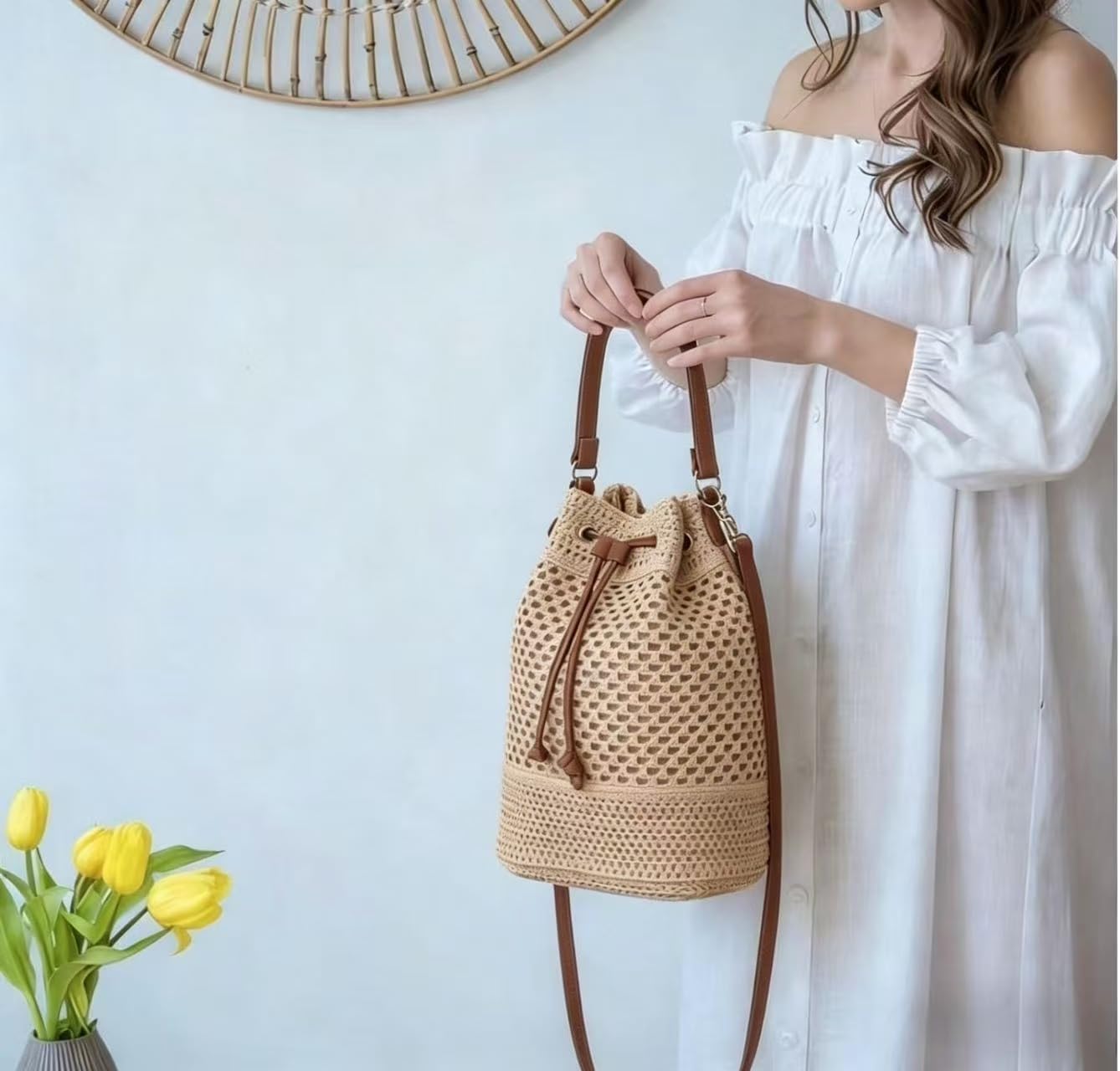 Straw Purses and Handbags，Woven Purses for Women，Crochet Beach Bag，Suitable for Daily Use and Travel