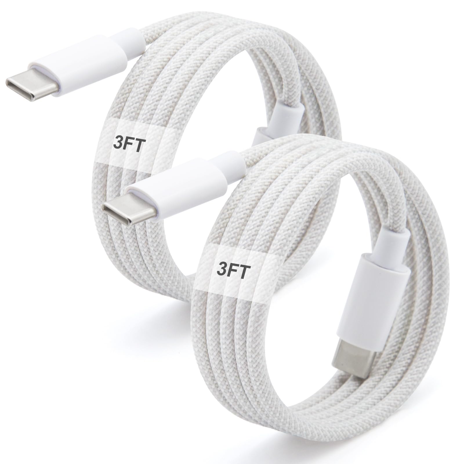 MAIWEIS USB C to C Charger Cable(3FT, 2-Pack, Grey), 60W Fast Charging Braided Type C Cord for iPhone 17/MacBook Pro Air/iPad/Galaxy S25/S24