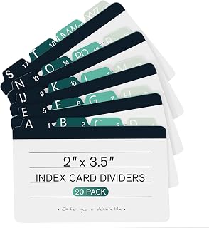 MaxGear 2"x3.5" Index Card Dividers, 20 Alphabetical Blank Ruled Cards with 1/4 Cut Tabs, Assorted Color A-Z File and Recipe Study Dividers