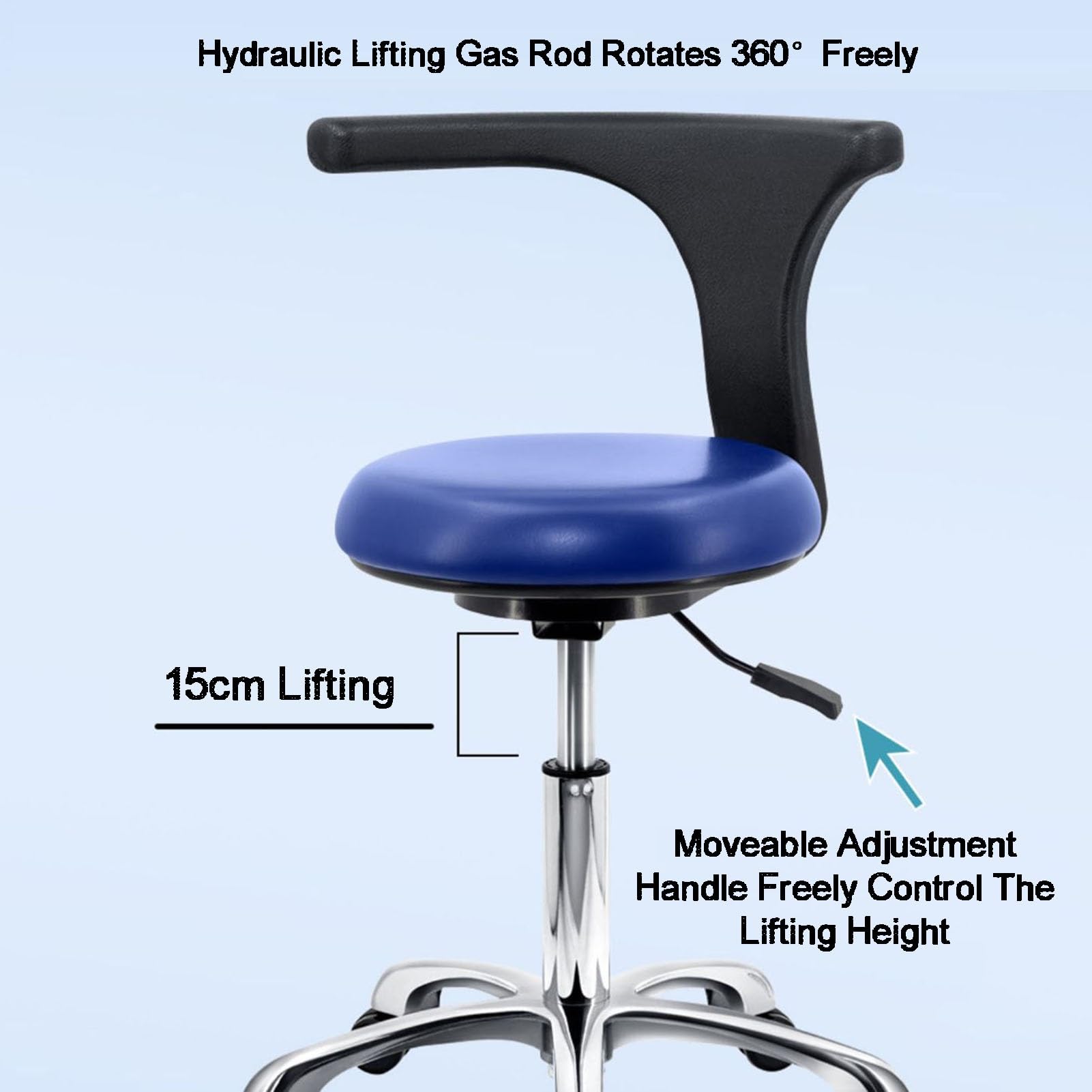 Sgabello da sella con supporto posteriore e ruote, sedia girevole regolabile per salone, spa, massaggi, tatuaggi, design ergonomico per comfort e mobilità